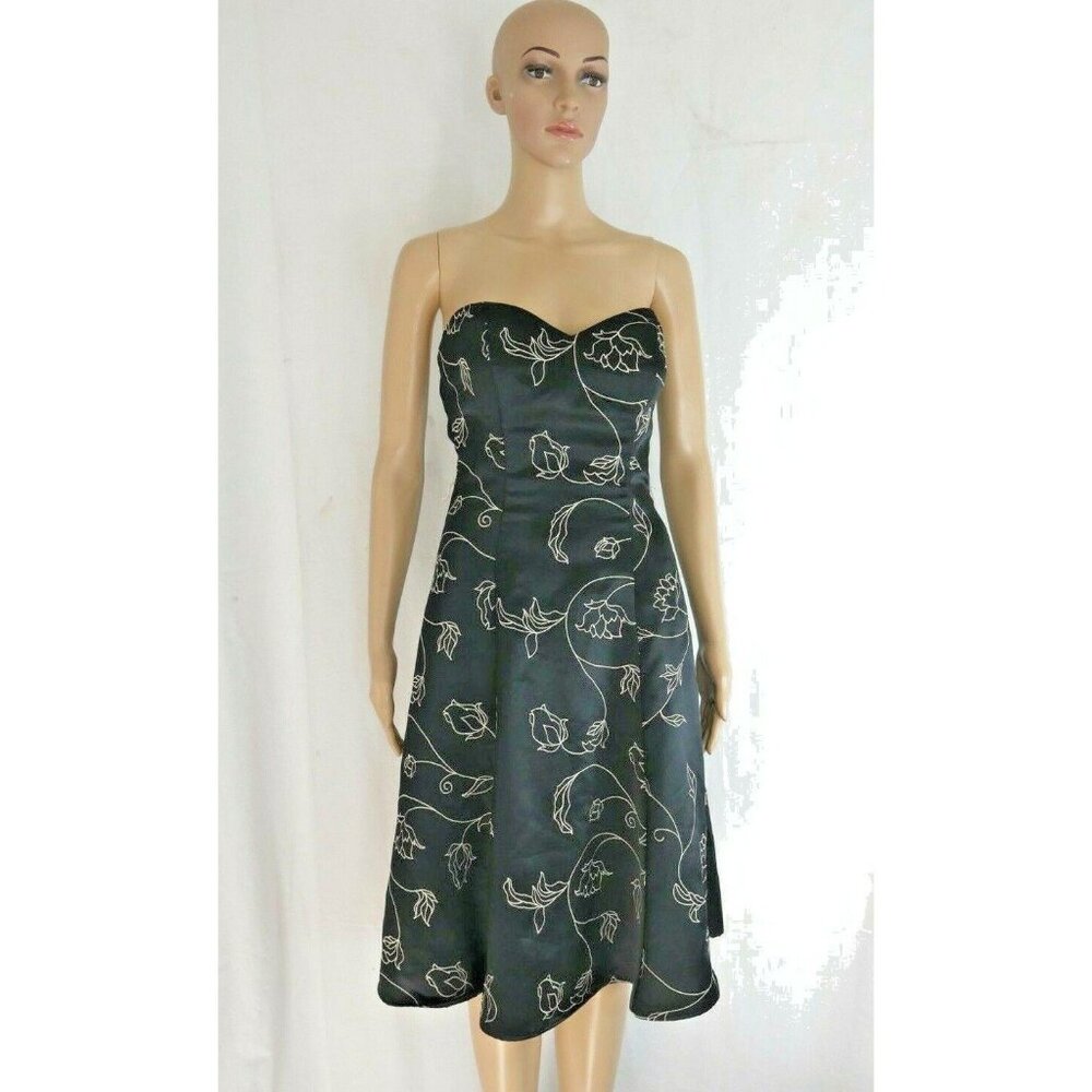 White House Black Market Womens Black Floral Strapless Cocktail Dress Size 2